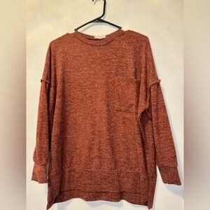 Zenana Outfitters Rust Knit Top with Crew Neck